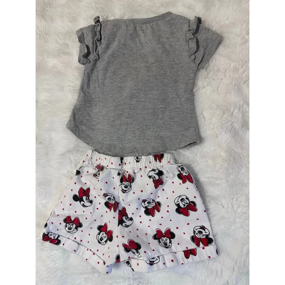 Disney Junior Minnie Mouse 2-Piece Outfit Set Gray Top & Shorts Size 12M - Picture 2 of 6